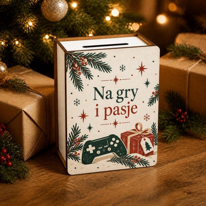 Skarbonka vintage „Na gry i pasje” pod choinką