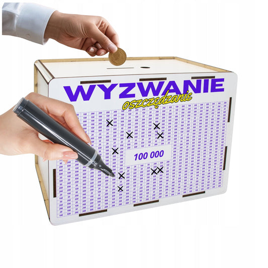 Duża personalizowana skarbonka wykreślanka – 50 000 / 100 000 zł