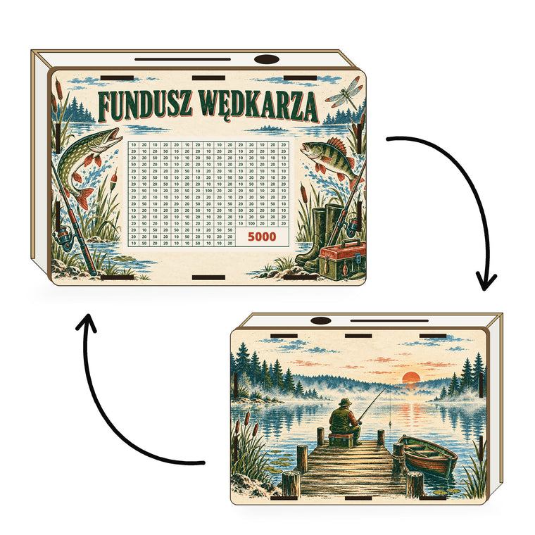Skarbonka wykreślanka „Fundusz wędkarza” – prezent dla wędkarza
