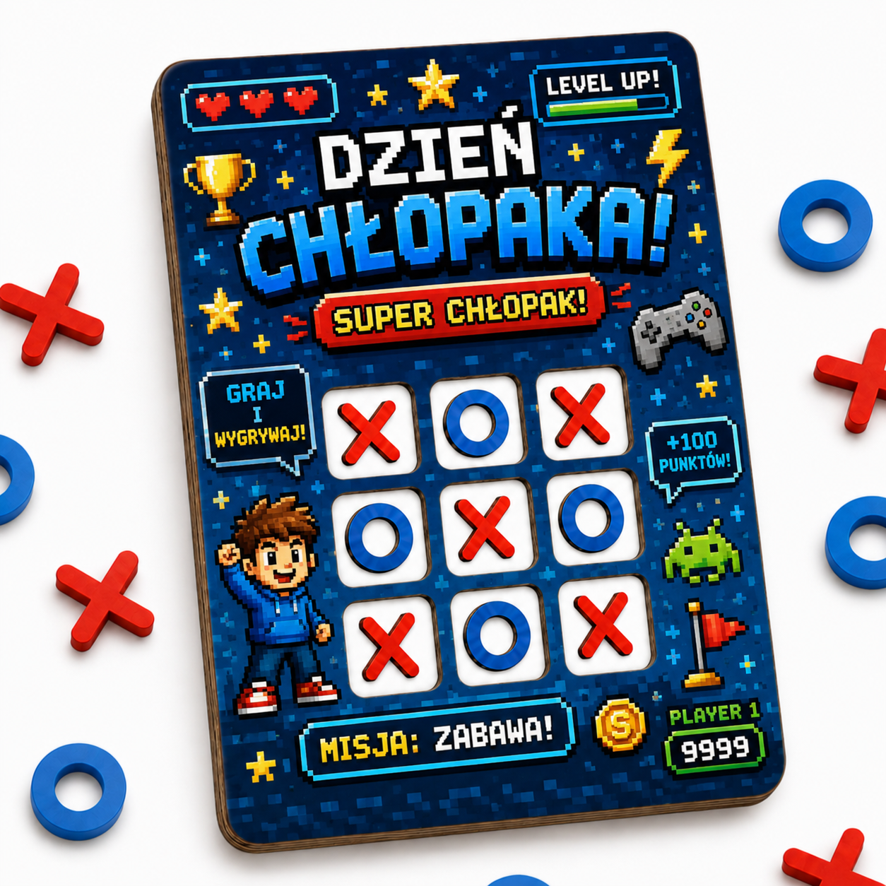 Kółko i krzyżyk HDF na Dzień Chłopaka - wzór retro arcade