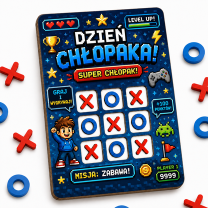 Kółko i krzyżyk HDF na Dzień Chłopaka - wzór retro arcade