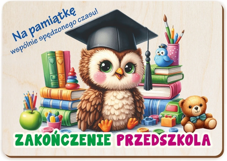Magnes HDF na zakończenie przedszkola – wzór z sową