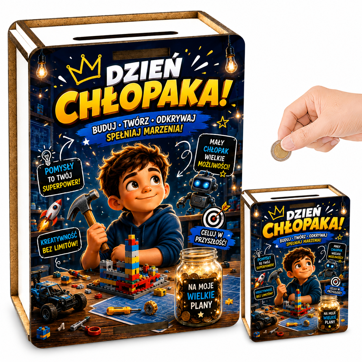 Skarbonka na Dzień Chłopaka - wzór majsterkowicz