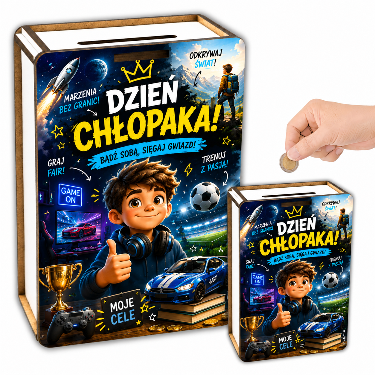 Skarbonka na Dzień Chłopaka - wzór sport i gaming