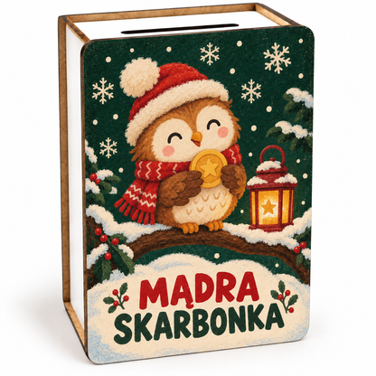Zimowa skarbonka dla dzieci – wzór Sówka „Mądra skarbonka”